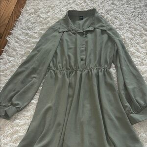 SHEIN Sage Green Button-Front Long Sleeve Dress
